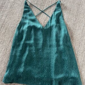 Green V-Neck Cami Top with Crisscross Back